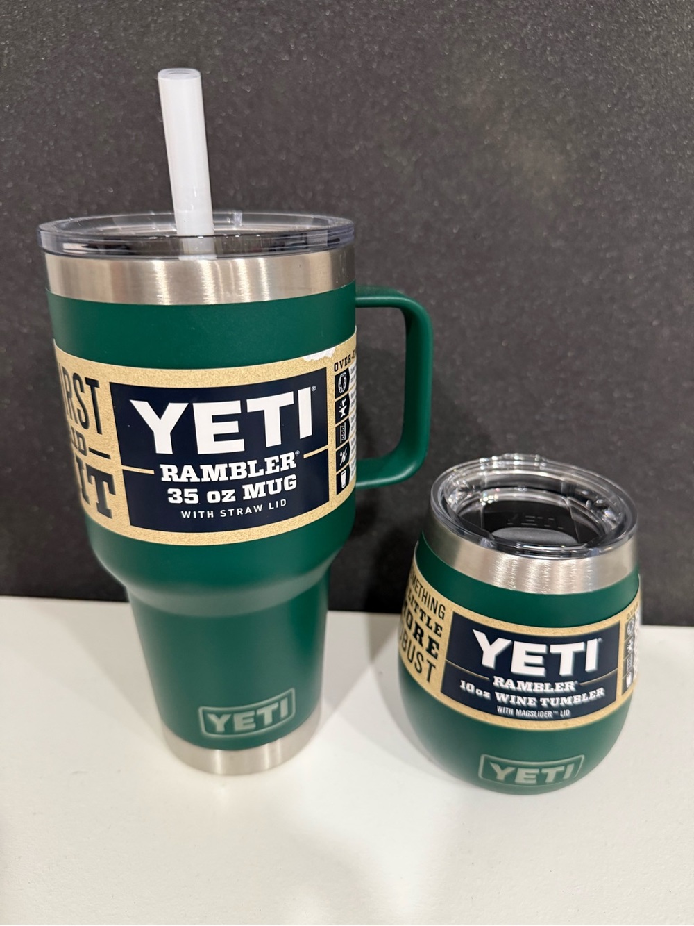Yeti Green 35 oz Rambler Mug with 10 oz Wine Tumbler Set